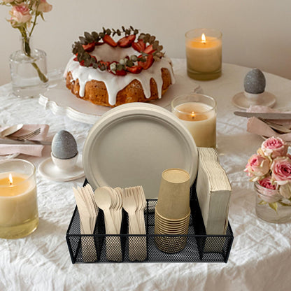 Dysanvica Metal Paper Plate Holder - Utensil Silverware Caddy for Kitchen Counter Cabinet Cutlery Flatware Organizer Storage Dispenser Box for Plastic Spoon Fork Plates Napkins Cup Party Camping Black