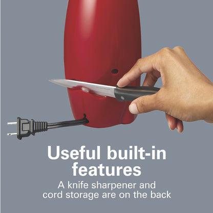 Hamilton Beach Electric Automatic Can Opener with Auto Shutoff, Knife Sharpener, Cord Storage, and SureCut Patented Technology, Extra-Tall, Red