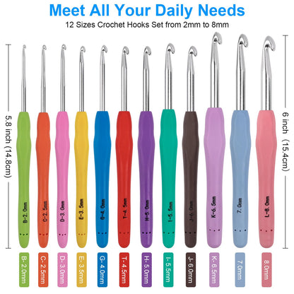 Crochet Hooks 12 Sizes Crochet Hook Set, 51 Pack Yarn Crochet Kit for Beginners, Knitting Needles with Ergonomic Handles for Arthritic Hands, Crochet Needle Kit with Blue Case for Crocheters