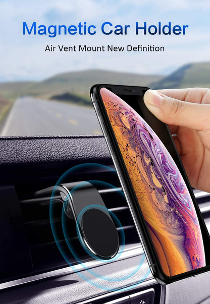 L-Shape Air Vent Magnetic Phone Mount-360°Rotating Car Holder for All Smartphones 4-7" with Super Strong Adhesion,Non-Slip Design,Silvery.