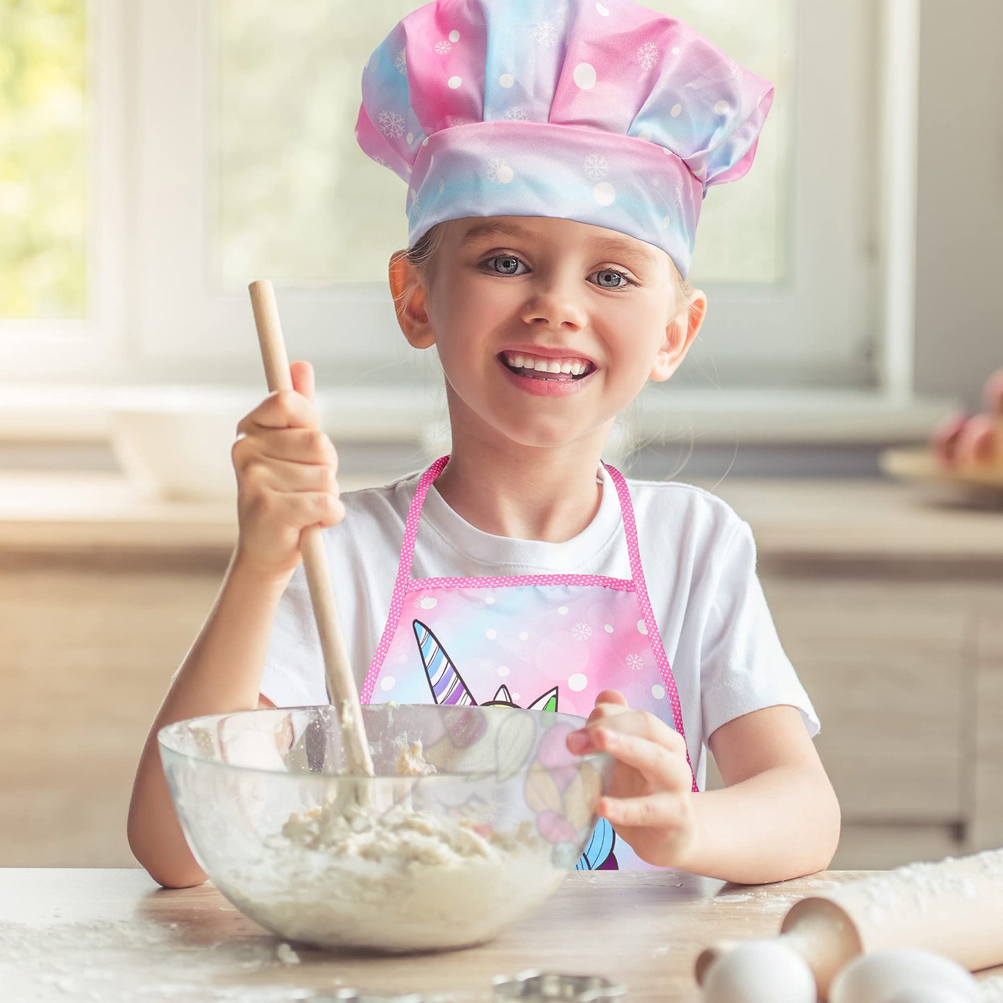 Vanmor Unicorn Kids Cooking and Baking Sets, 11Pcs Kids Aprons for Girls, Kids Chef Hat and Pink Apron, Mitt & Utensil for Toddler Dress Up Chef Costume Birthday Gifts for 3 4 5 6 7 8 Years Old Girls