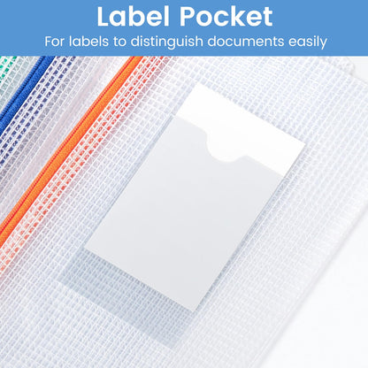 Sooez 24 Pack Mesh Zipper Pouch Bags with Label Pocket, A6 (9.1×4.7 in) Small Pencil Case Pouch for Organizing, Clear Plastic Pencil Pouches Bulk for School Supplies Storage, Money Envelopes for Cash