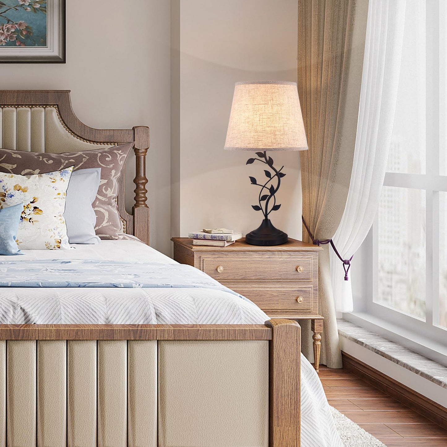 Kakanuo Table Lamp for Bedside, Lamp for Living Room with USB-A and USB-C Charging Ports, Traditional Tall Bedroom Lamp for End Table