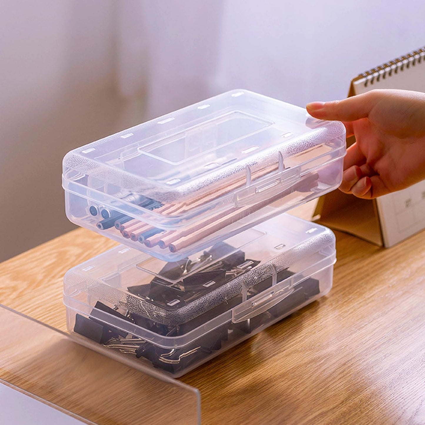 Nuozme Plastic Translucent Pencil Box for Kids, Adult, Student, Large Capacity Pencil Cases with Snap-Tight Lid for Pens, Pencils, School Supplies,Office Supplies,1 Pack (Blue)