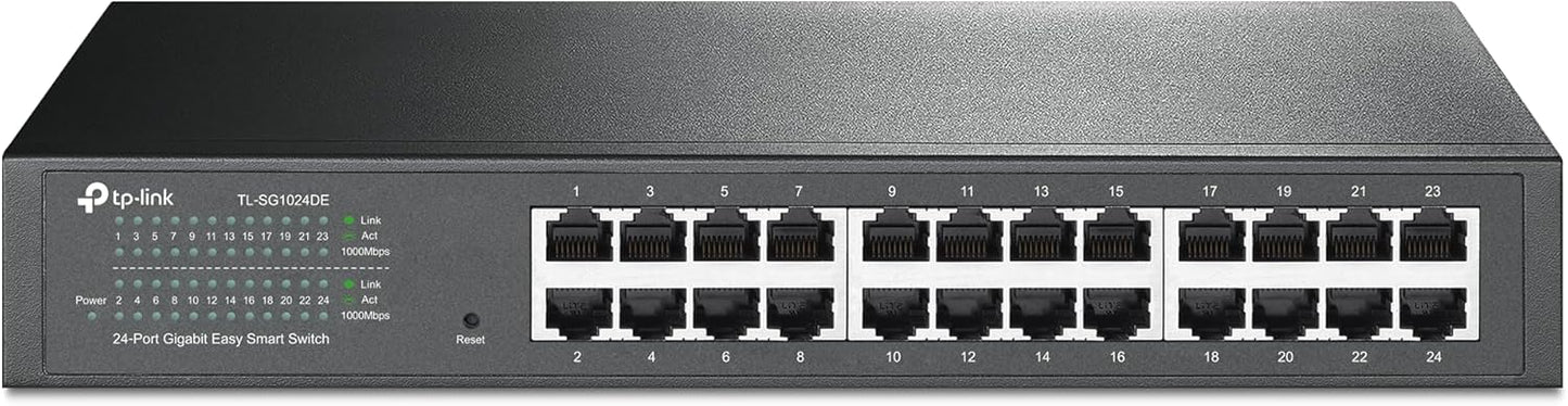 TP-Link 24 Port Gigabit Switch Easy Smart Managed Plug & Play Desktop/Rackmount Sturdy Metal w/ Shielded Ports Support QoS, Vlan, IGMP & LAG (TL-SG1024DE),Black