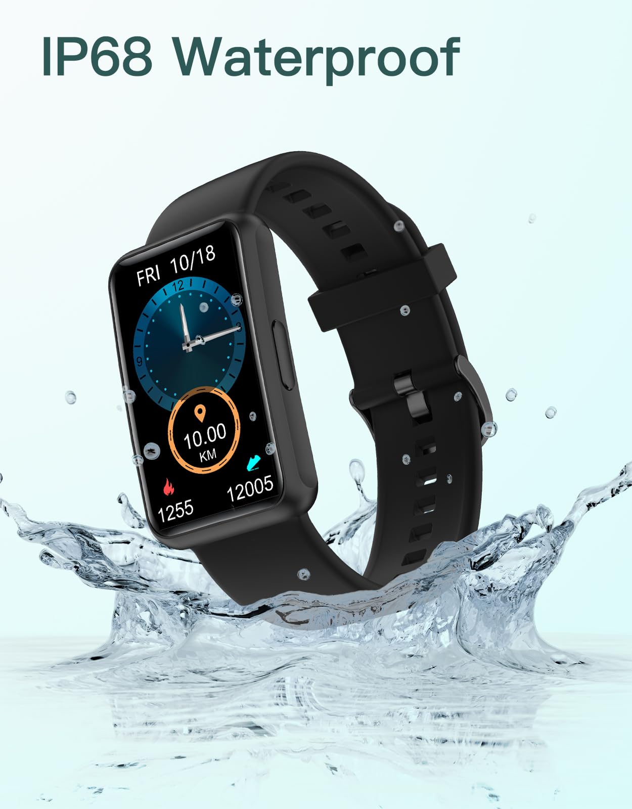 HUAKUA Fitness Tracker No Bluetooth No APP No Phone Needed, Fitness Watch for Men Women Parents IP68 Waterproof with Full Touch Screen Steps Calories Counter Sleep Tracker Alarm Clocks (Black)