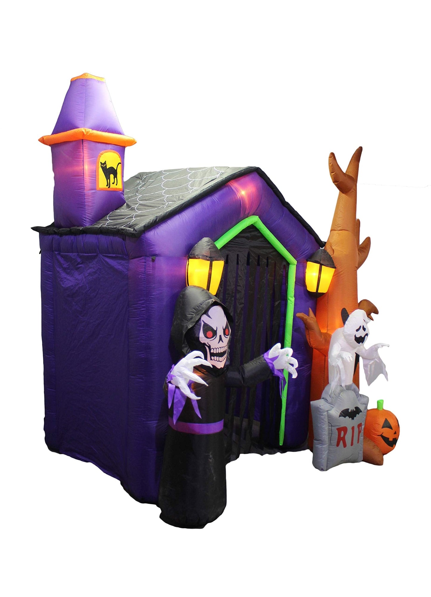 8.5 Foot Halloween Inflatable Haunted House Castle with Skeleton, Ghost, Tree and Pumpkin Lights Decor Outdoor Indoor Holiday Decorations, Blow up