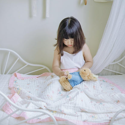 Jay & Ava Soft Cotton Muslin Blanket, 42' x 42', 4 Layers Bed Throw for Toddler, Large Baby Receiving Blanket - Pink Moon Unicorn