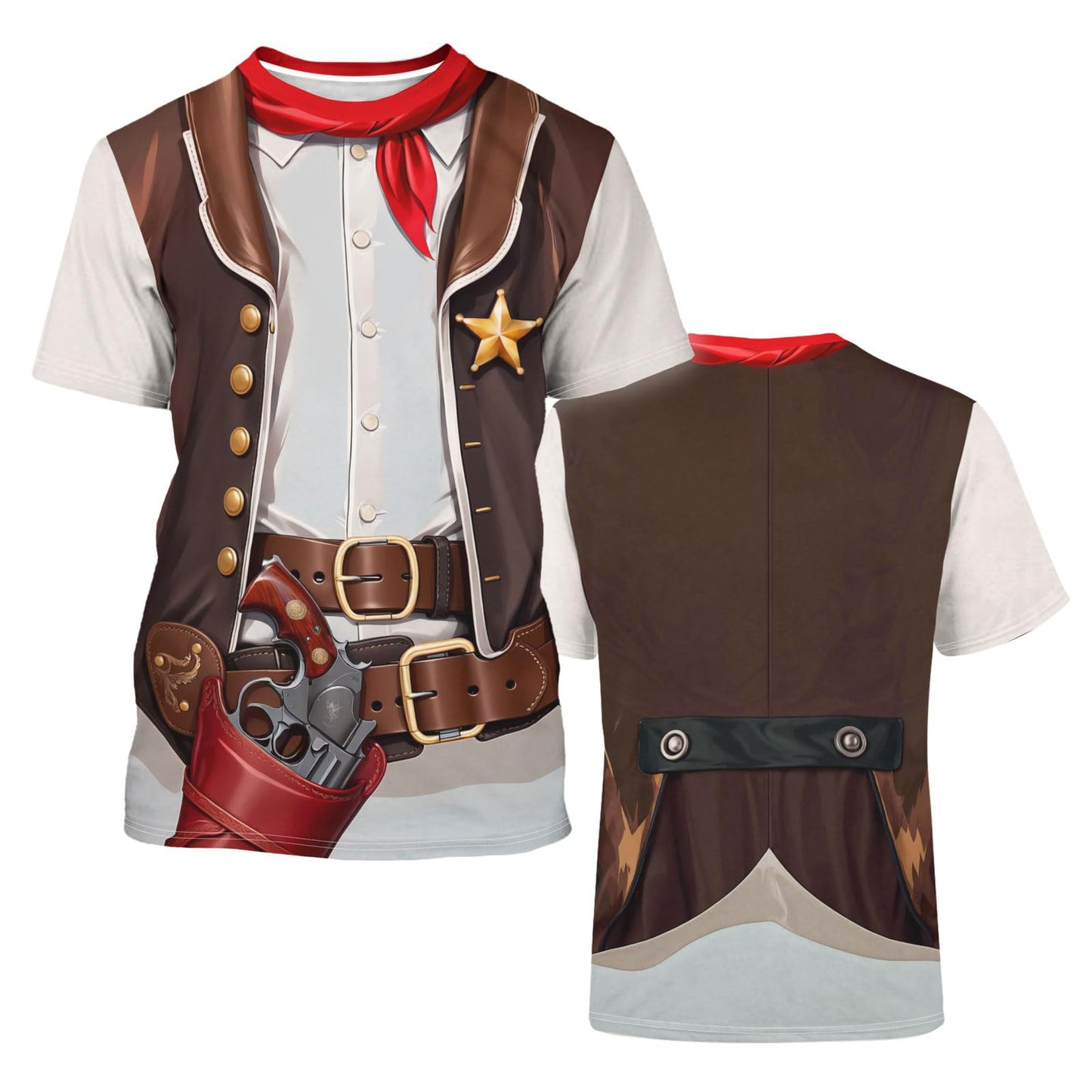 DFZ Cowboy Shirts for Men Funny Cosplay Costume Wester Crewneck Short Sleeve Casual Top Unisex Brown