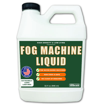 Fog Machine Liquid - 32 oz Tillbrook Fog Machine Fluid - High Density & Long-Lasting Fog Juice - Low-Lying, Universal, Water-Based Solution for Spooky Halloween Parties, Haunted Houses, & Concerts
