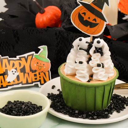 Halloween Sprinkles Edible for Cake Decorating, 8Oz Fall Sprinkles with Black Orange Purple Nonpareils and Jimmies, Eyeball, Black Sugar and Orange Pumpkin for Cupcakes Cookie Ice Cream Baking Topping