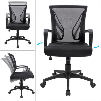 Furmax Office Chair Ergonomic Computer Desk Mesh Chair Mid Back Swivel Lumbar Support with Armrest (1, Black)