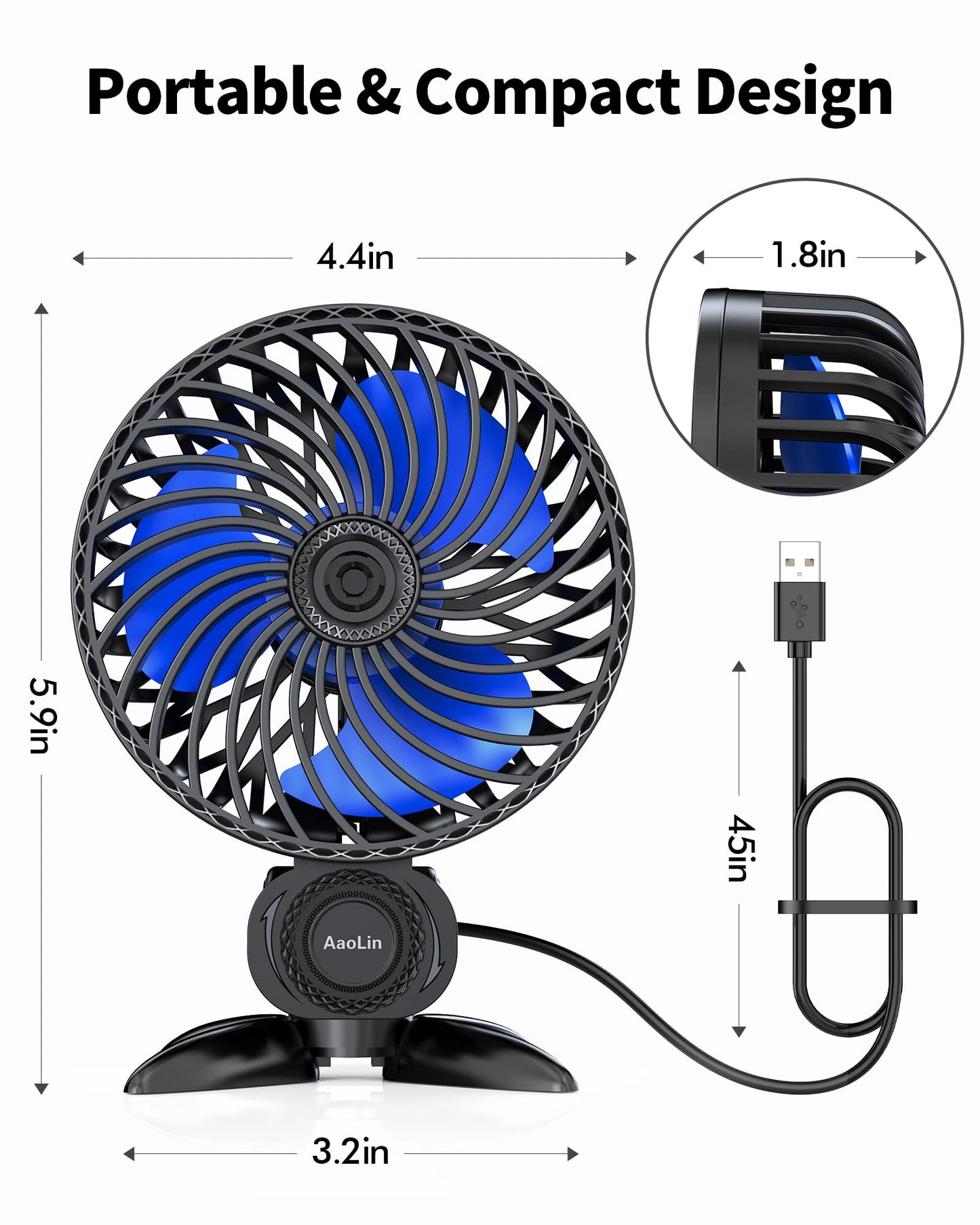AaoLin USB Small Fan, Desk Fans with CVT Variable Speeds, Strong Cooling Airflow, Quiet Portable, Desktop Mini Personal Fan for Room, Home,Office, Bedroom-USB Powered