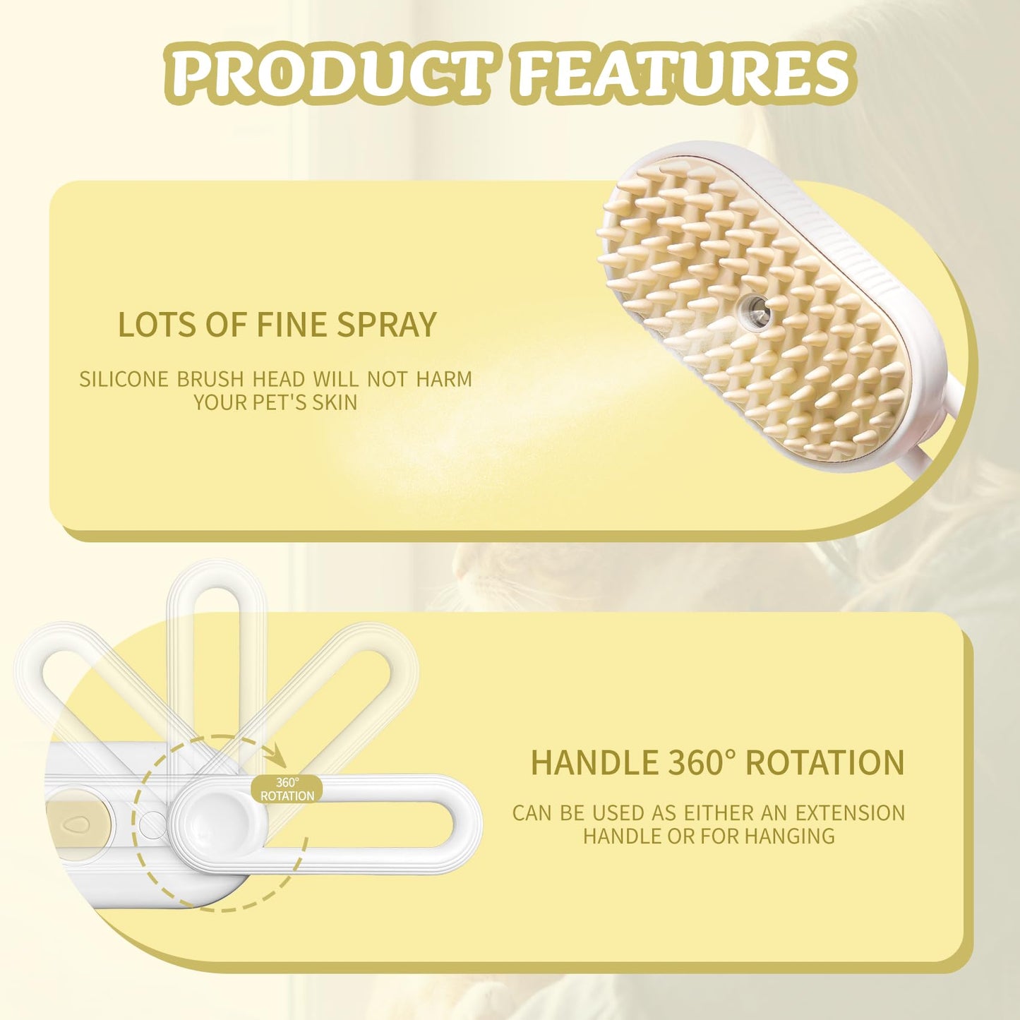 3-in-1 Rechargeable Steam Brush for Cats & Dogs - Anti-Static Spray Pet Grooming Brush with Warm Mist Massage, Hair Shedding Control, Detangling Comb & Cleaning Tool for Effective Deshedding