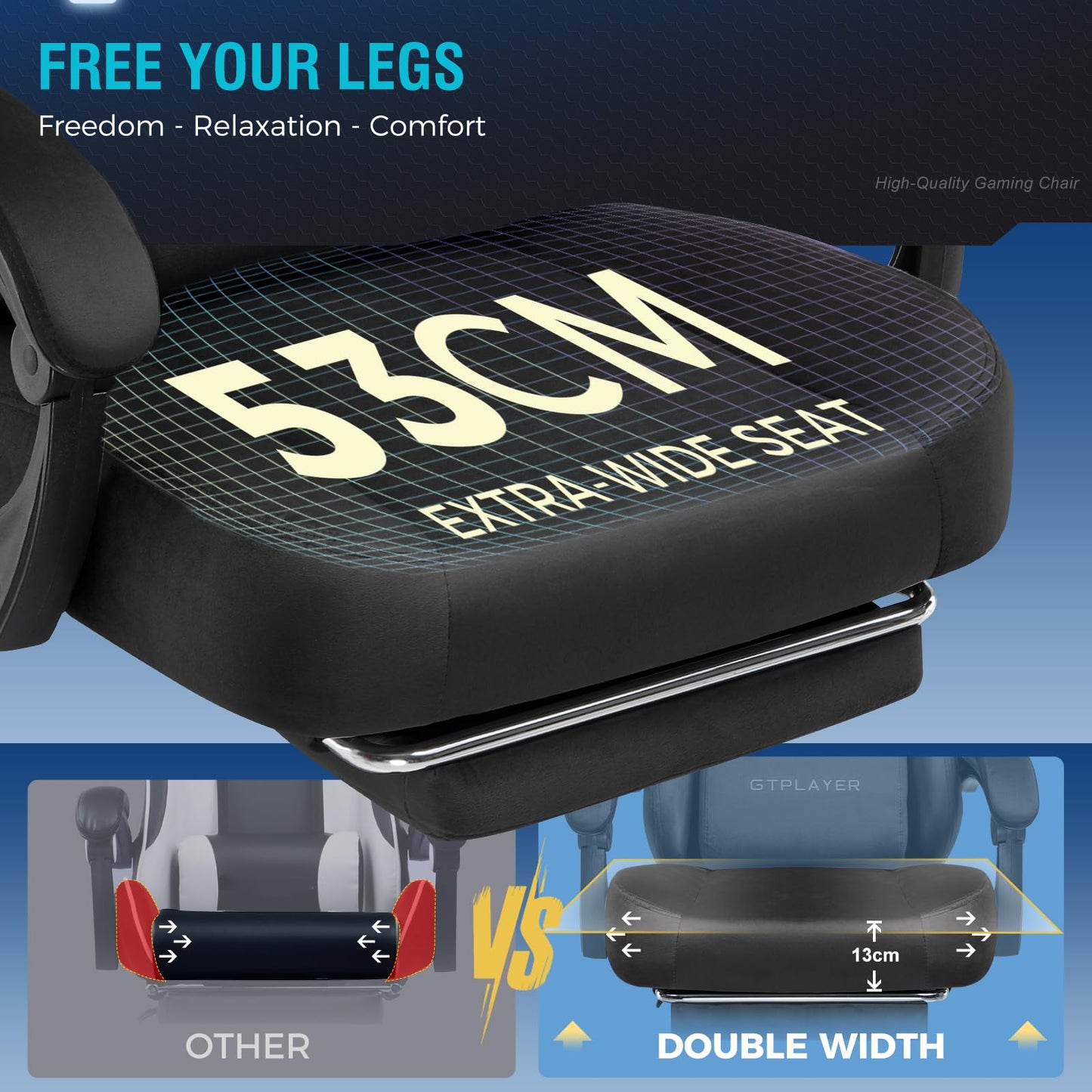 GTPLAYER Gaming Chair Fabric with Pocket Spring Cushion, High Back Ergonomic Computer Chair with Footrest for Adults Lumbar Support Swivel Game Chair for Office Gaming 350LBS, Black