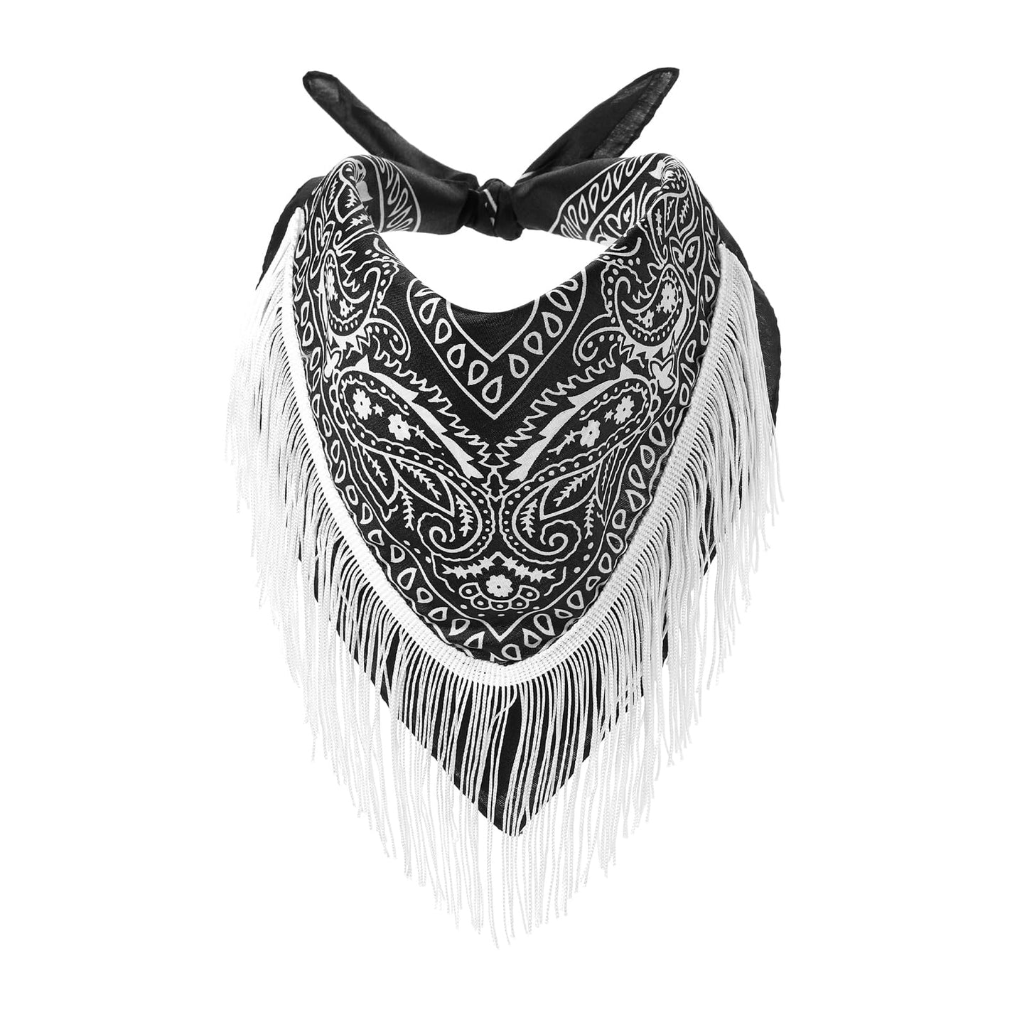 Juaugusep Western Cowboy Costume Set Bandana Wide Brim Western Style Sequins Cowgirl Hats & Tassel Scarf 2PCS Set for Party (Black Sequin, 2Pcs)