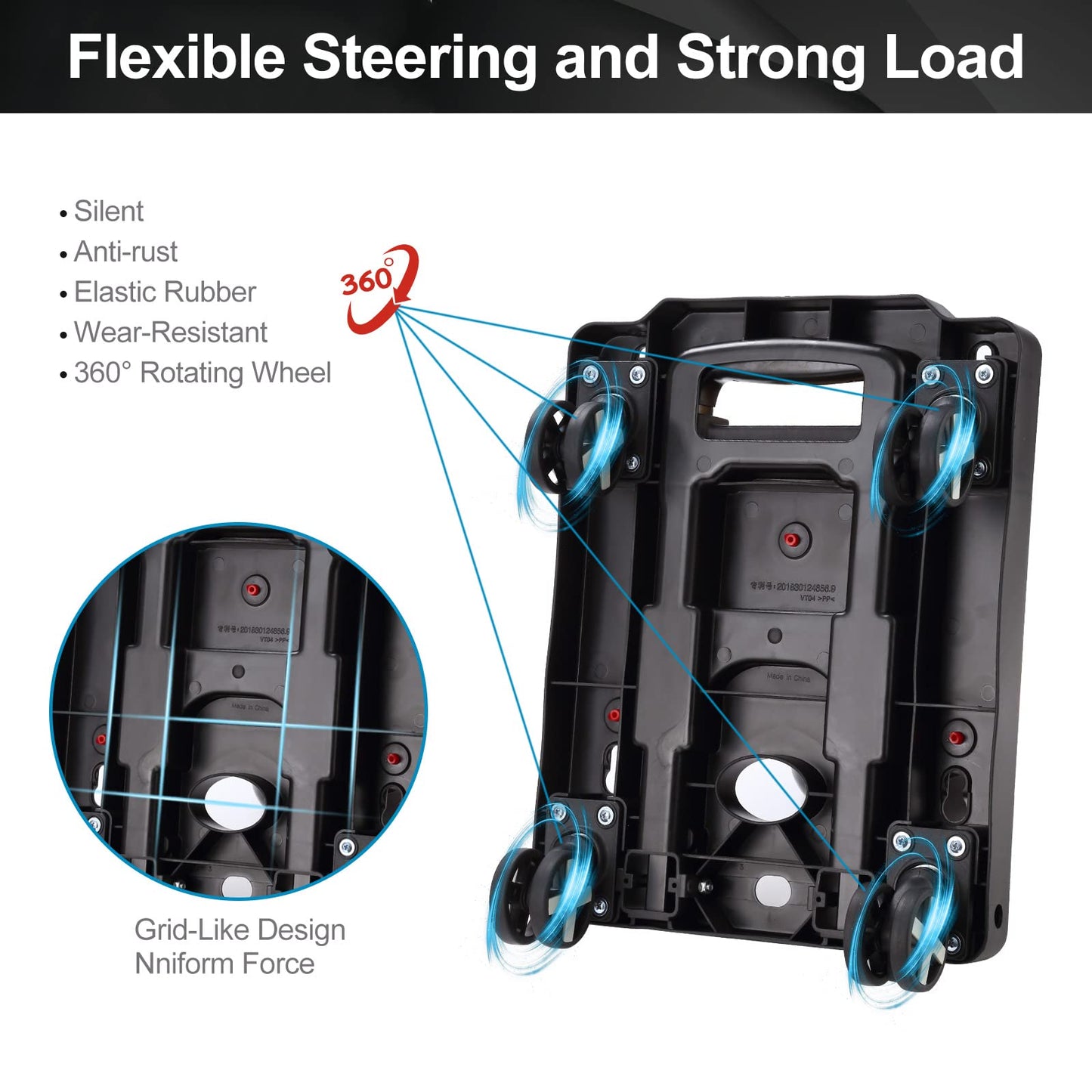 Folding Hand Truck, Lightweight Hand Truck Dolly Foldable,Luggage cart with 4 Rotate Wheels, Utility Cart with Adjustable Handle,Collapsible Dolly for Moving Travel Shopping Airport Office