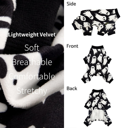 Fitwarm Halloween Ghost Dog Pajamas, Funny Halloween Costumes for Dogs, Fleece Dog Onesie with Feet, Doggy Clothes for Small Dogs Boy Girl, Pet Apparel, Black, White, Medium