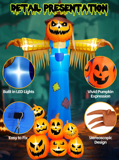 12.5FT Giant Pumpkin Head Halloween Inflatable with Built-in LED Lights and Sound Blow Up Halloween Yard Decorations Lawn Party Indoor Outdoor