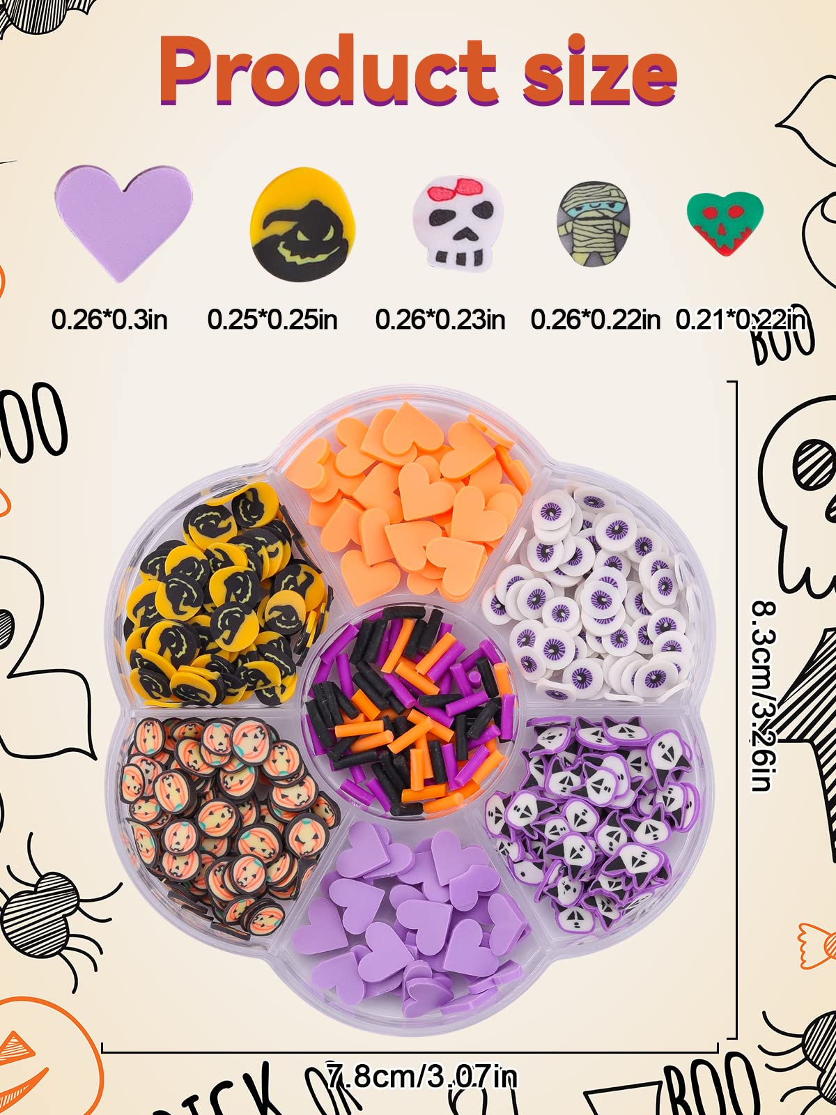 Halloween Nail Art Sequins, Kalolary 3D Skull Spider Pumpkin Bat Ghost Witch Shape Polymer Clay Slices for Acrylic Nails Design Halloween Party Decor（3 Boxes）