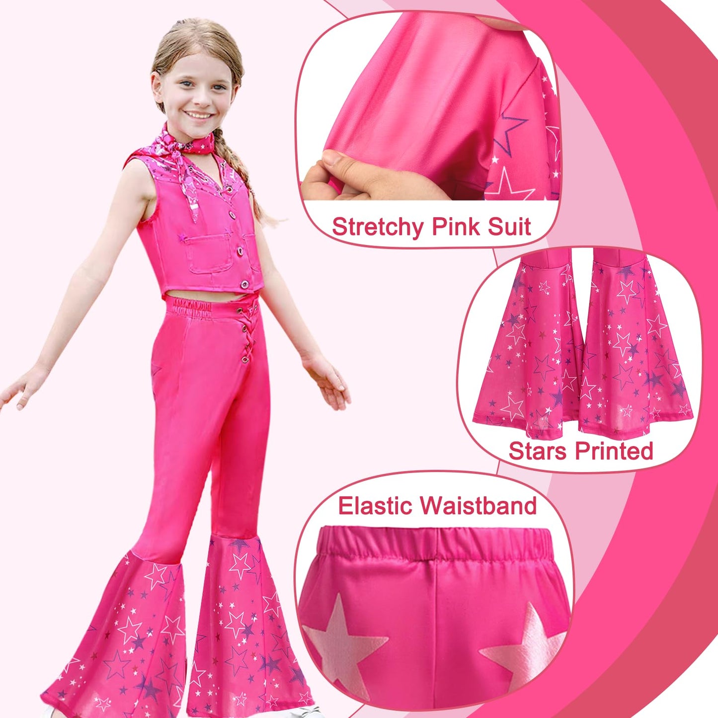 Cowgirl Costume Girls Kids Disco Outfits Movie Heroine Dress Up for Halloween Birthday Cosplay Party