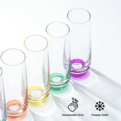 JoyJolt Hue Stemless Champagne Flutes Set of 6 Colored Glasses, 9.5oz Cocktail Glass Set for Mimosa, Stemless Champagne Glasses, Prosecco Wine Flute, Bar Glassware