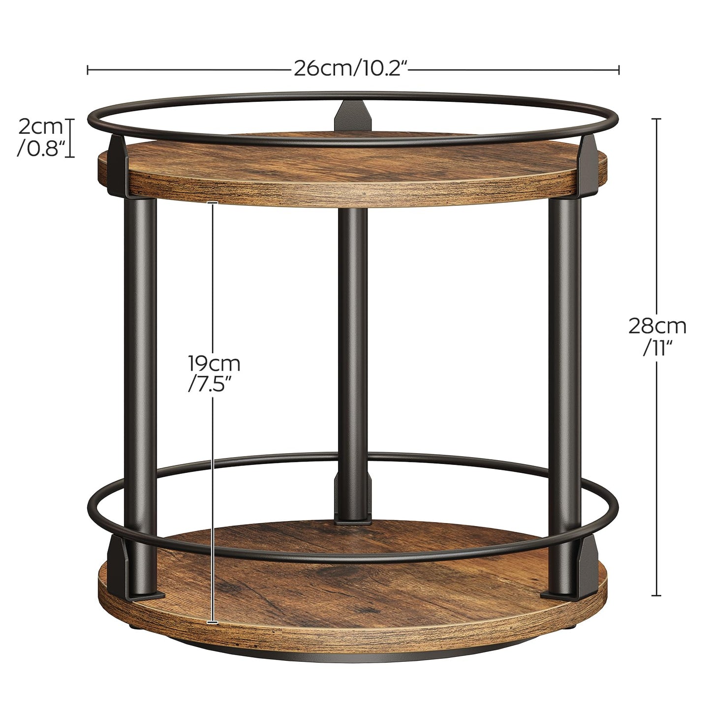 3-Tier Lazy Susan Organizer, Rotating Spice Rack, Spinning Organizer, Industrial Turntable Spice Rack Organizer for Cabinet, Kitchen Countertop, Pantry, Rustic Brown and Black SR23BR