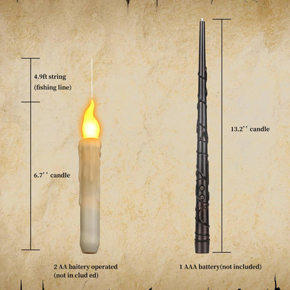 Floating Candles with Wand Remote, Magic Floating Halloween Candles, Flameless LED Flickering Witch Decor Hanging Candles for Halloween Christmas Birthday Party Room Ceiling Decorations, Pack of 12