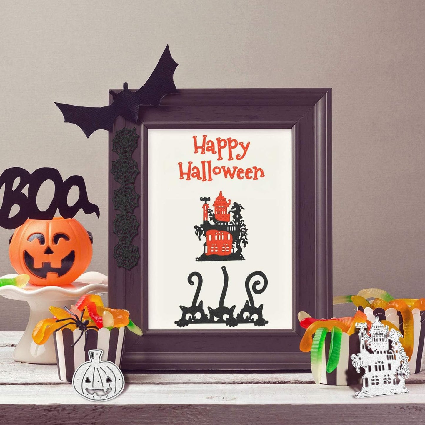 9 Pieces Halloween Cutting Dies Set Pumpkin Skull House Shape Template Metal Cutting Stencils for Halloween Scrapbook Card Making DIY Crafts Favors