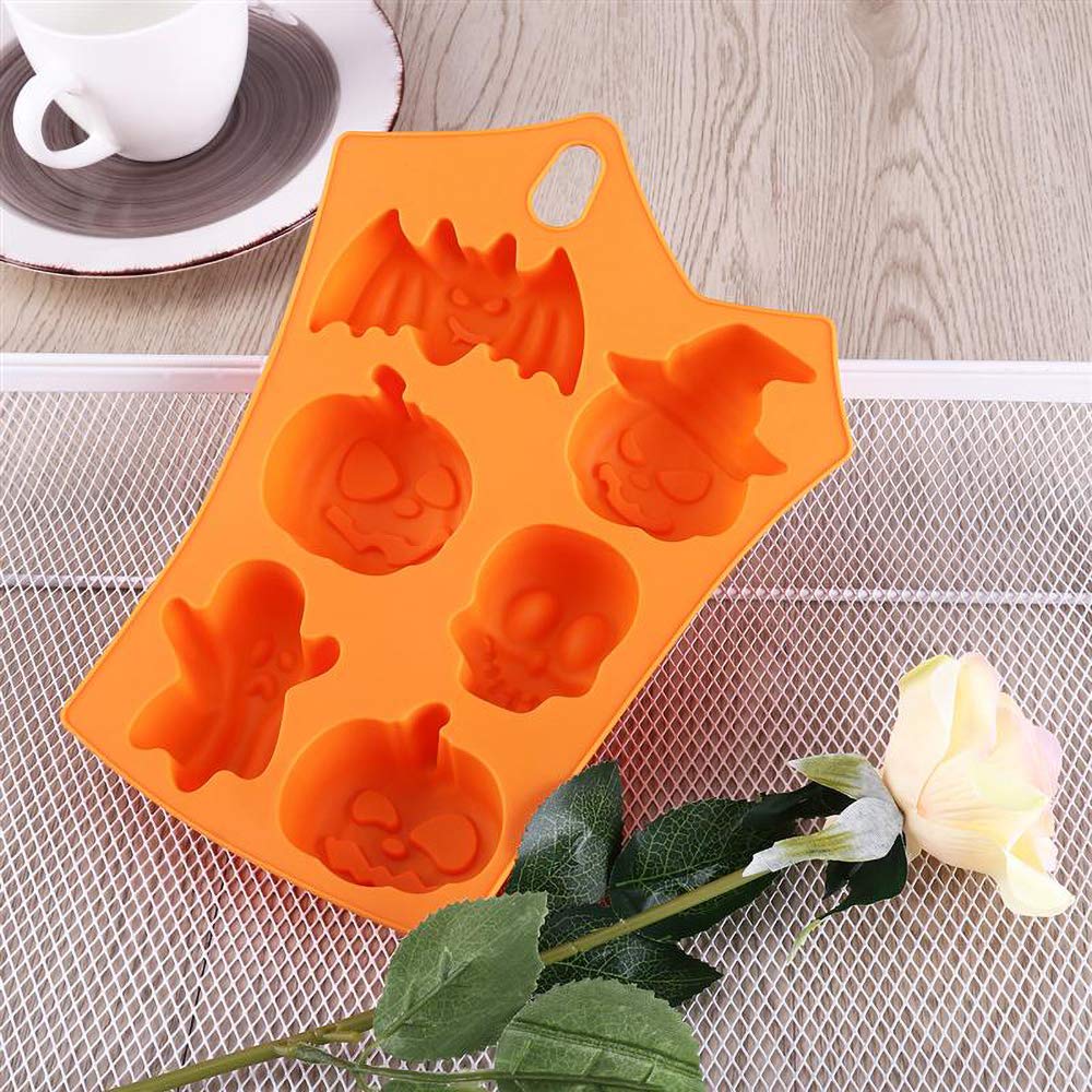 3 PCS Silicone Halloween Ghost Pumpkin Baking Mold Set Non-Stick Chocolate Jelly Fondant Cake Baking mold for Party Gift Handmade Soap Molds with Shape of Skull Bat Ghost