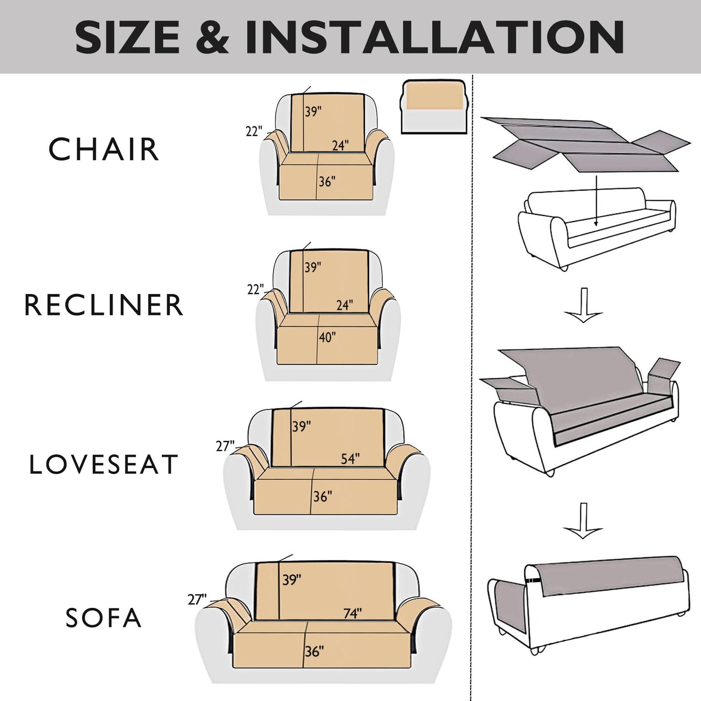 Cmfshape Halloween Skidproof Sofa Cover-Festival Sofa Slipcover with Elastic Straps-Easy Fit Slip Cover-Patchwork Washable Furniture Protector for Pets and Kids(Sofa,Black&Orange)