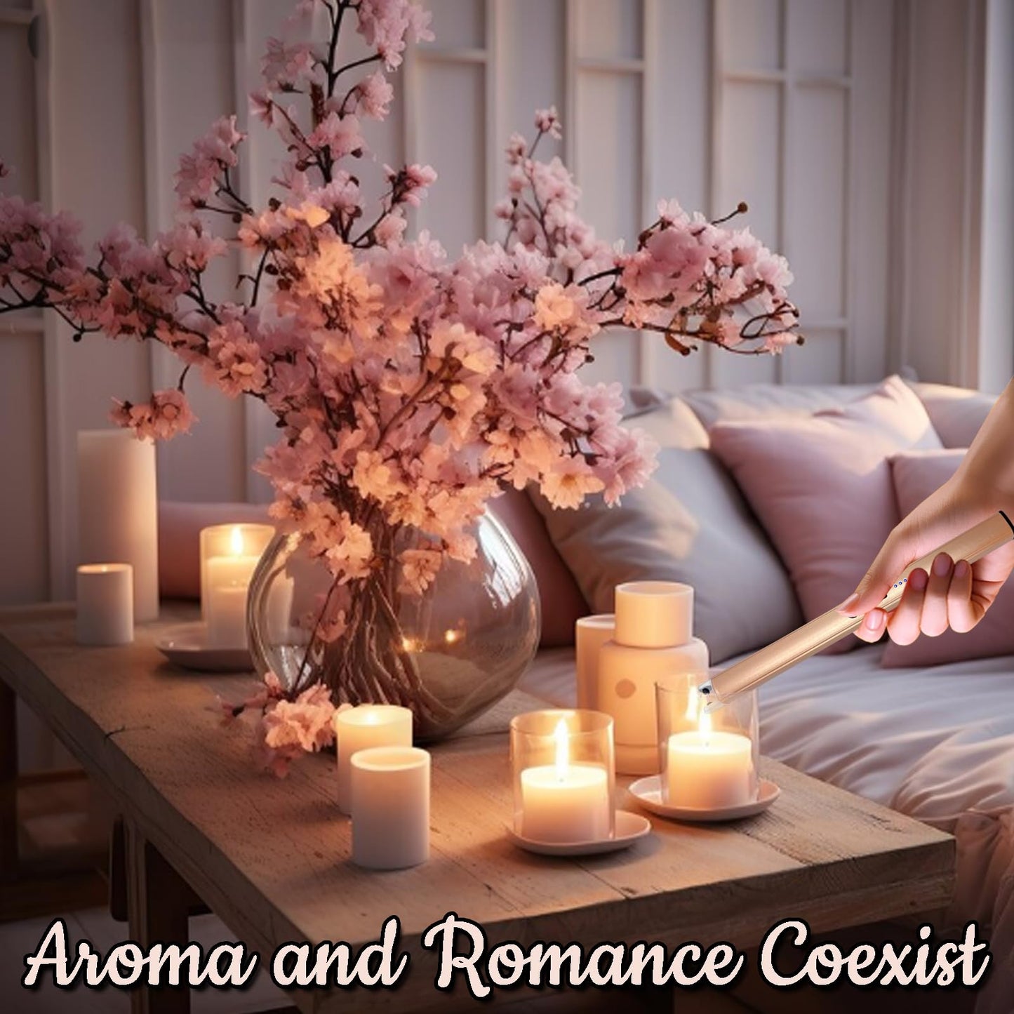 2 PCS Candle Lighter,Windproof Flameless Electric Lighter with LED Power Display ＆ Safety Switch, Upgraded Plasma USB Rechargeable Lighters for Birthday Camping BBQ (Champagne Gold)