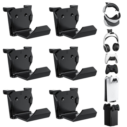 KUNSLUCK 6 Pack Controller Wall Mount – Universal Game Controller Holder for PS5, Xbox, Switch – Adhesive or Screw Installation – Headset & Controller Storage Hook (Black)