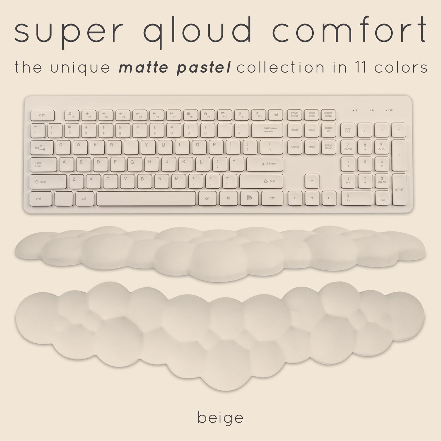 Create-ables Qloud Cloud Wrist Rest Keyboard Wrist Rest for Computer Keyboard Pad, Cloud Keyboard Wrist Rest, Wrist Pad for Keyboard, Memory Foam, Non Slip Base, Comes with Mouse Pad - Beige