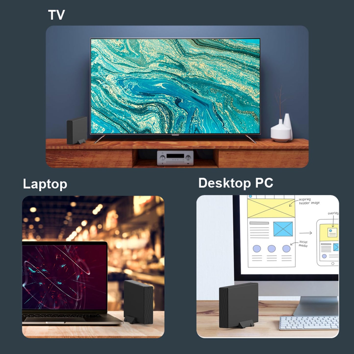 GODO USB 3.0 to 3.5 Inch Hard Drive Enclosure, Vertical External Hard Drive Docking with Stand for 3.5 inch SATA HDD SSD, Aluminum Alloy Drive Case Support Up to 18TB with UASP,Power Adapter