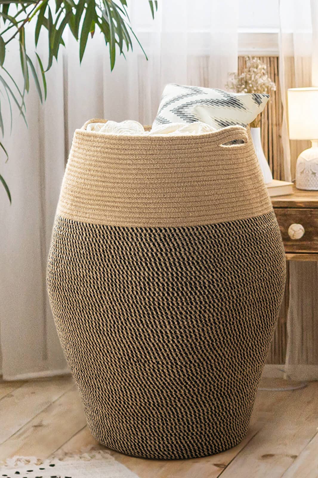 Goodpick 80L Jute Woven Rope Laundry Hamper - Collapsible Clothes Hamper for Bedroom and Laundry Room, 25.6" x 17.7" Tall Modern Baskets for organizing and décor Room