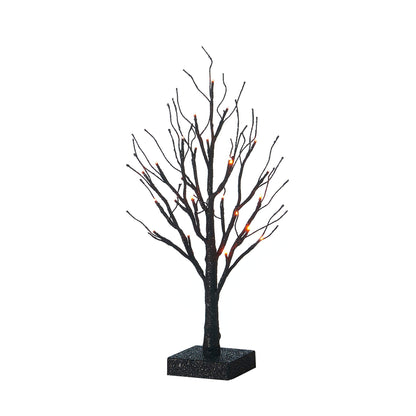 Hairui Lighted Tabletop Black Glittered Spooky Tree with Orange Lights 24 LED 18 Inches for Halloween Witch Decoration Battery Operated or USB Plug in Indoor Use