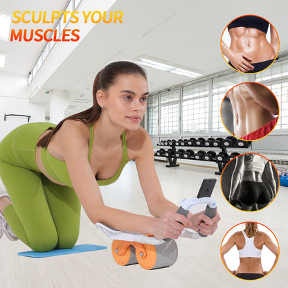 2024 New Ab Roller Wheel with Timer & Knee Mat,Automatic Rebound Abdominal Wheel with Elbow Support Ab Workout Equipment for Strengthening Core Muscles Abs Exercise Roller for Women Men
