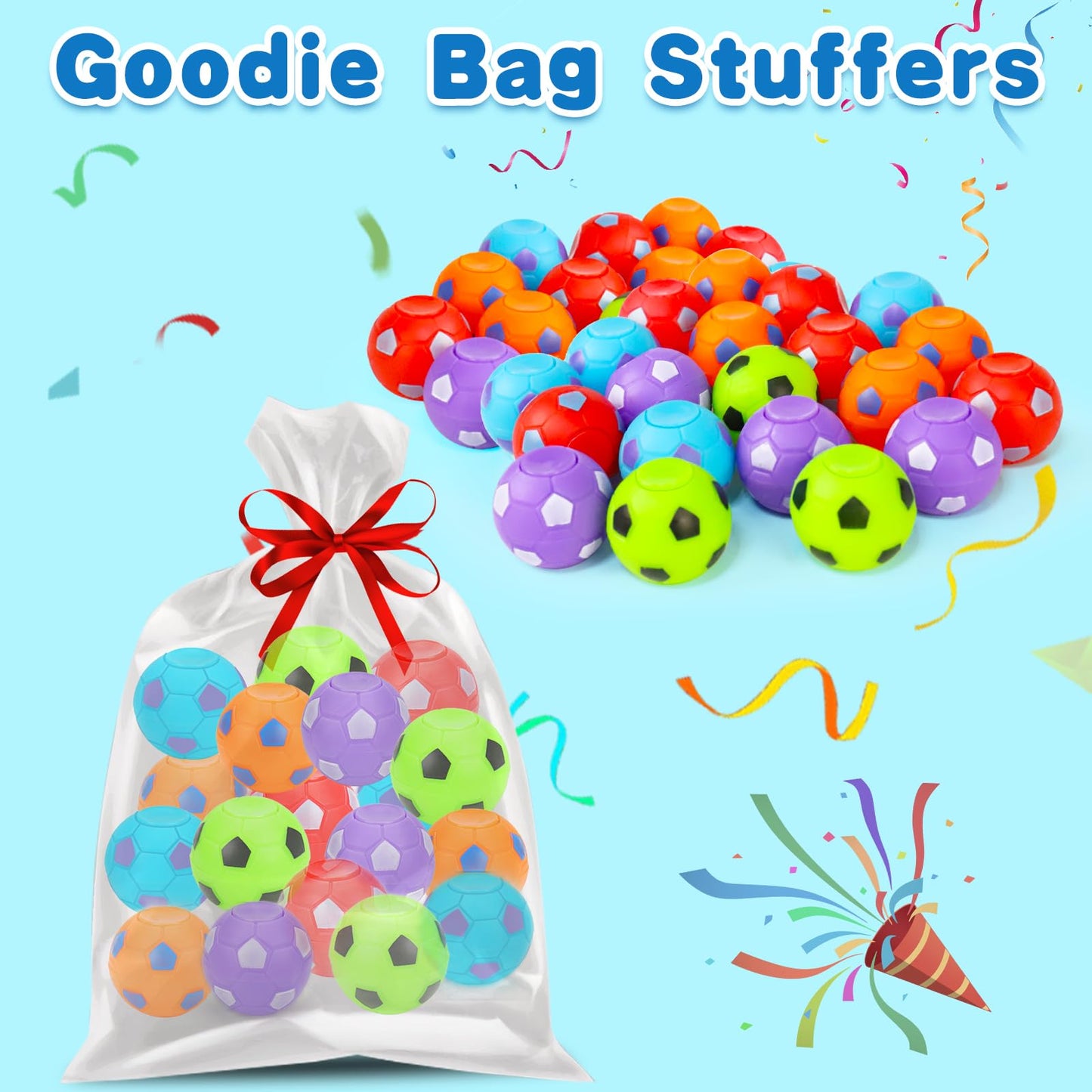 96PCS Fidget Spinner Soccer Balls Sports Birthday Party Favors Bulk for Kids 4-8 8-12 Halloween Goodie Treat Bag Stuffers Classroom Treasure Box Toys Carnival Prizes Pinata Fillers Mini Return Gifts