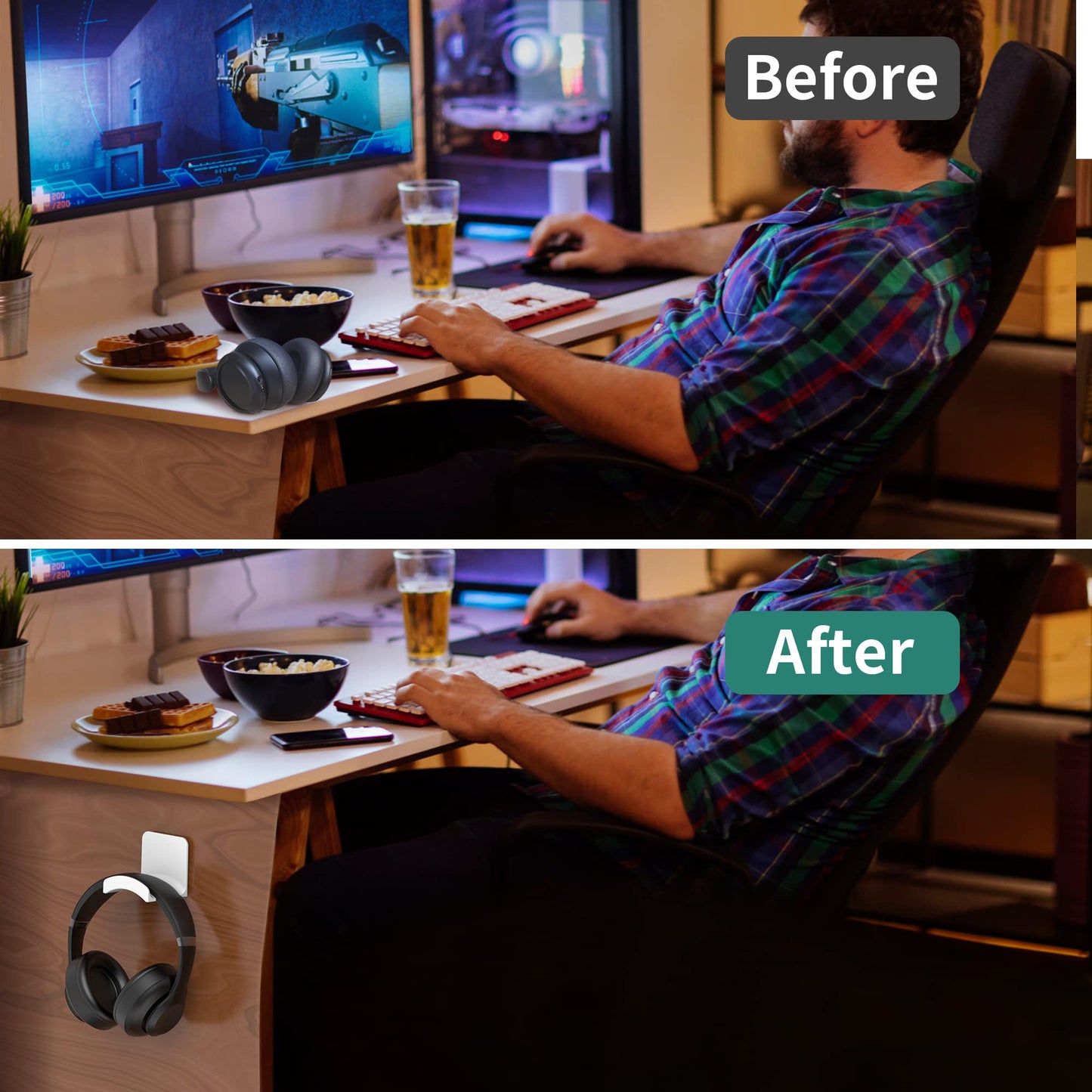 HomeMount Headphone Stand Headset Holder - Adhesive Gaming Headphone Hanger Hook Desk Mount for Most Headphone & Controller (White)