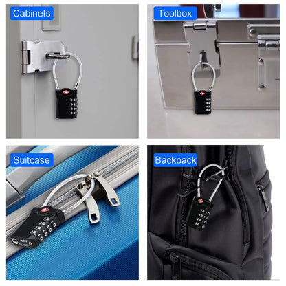 2 Packs TSA Luggage Locks with 14cm Flexible Cable, Diyife 4-Digit Combination Lock Security Padlock Travel Lock for Suitcase Luggage Backpack School or Gym Cabinet, etc. (Black & Sliver)