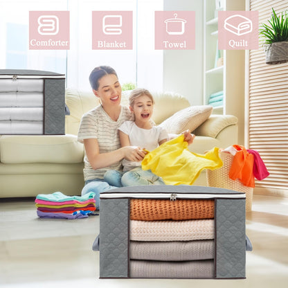 combocube Comforter Storage Bag, Jumbo Zippered Bag with Large Clear Window and Carry Handles, Space Saver Organizers for Closet, Blanket, Pillow, Quilt, Bedding, Clothes (2Pcs Grey Large)