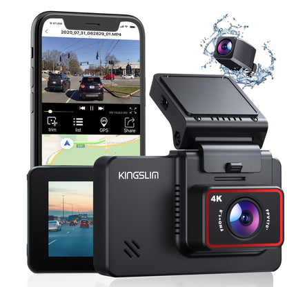 Kingslim D4 Dual Dash Cam with Built-in WiFi GPS, Front 4K/2.5K Rear 1080P for Cars , 3" IPS Touchscreen 170° FOV Dashboard Camera with Sony Starvis Sensor, Support 256GB Max
