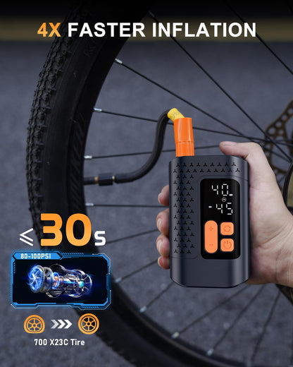 Electric Bike Pump, 160PSI Mini Bike Tire Pump, 4X Fast Bicycle Pump with Digital Pressure Gauge, Bike Air Pump with Presta and Schrader Valve for Mountain Bike, Moto, Road Bike, Car and Balls