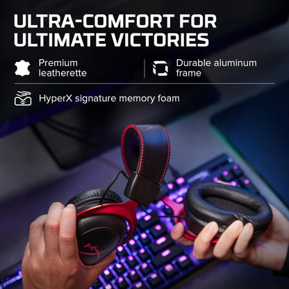 HyperX Cloud II - Gaming Headset, 7.1 Surround Sound, Memory Foam Ear Pads, Durable Aluminum Frame, Detachable Microphone, Works with PC, PS5, PS4, Xbox Series X|S, Xbox One – Red