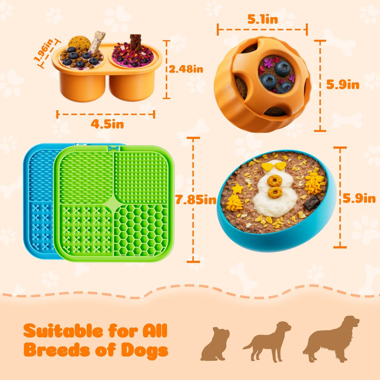 KILIN Dog Enrichment Toys 6 Pack - Dog Toys to Keep Them Busy, Lick Mat, Ball & Bowl with Peanut Butter, Frozen Treat Puzzle Dispenser for Anxiety Relief, Reduce Boredom, Perfect for Bathing Grooming