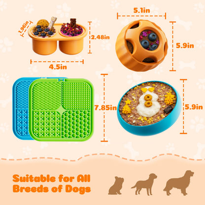 KILIN Dog Enrichment Toys 6 Pack - Dog Toys to Keep Them Busy, Lick Mat, Ball & Bowl with Peanut Butter, Frozen Treat Puzzle Dispenser for Anxiety Relief, Reduce Boredom, Perfect for Bathing Grooming