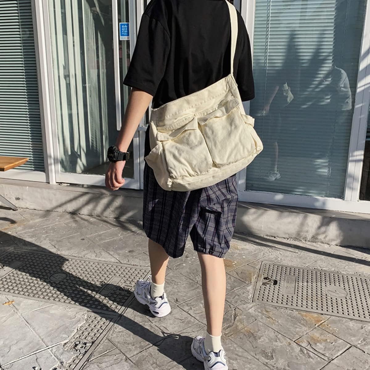 GAXOS Aesthetic Cute Messenger Bag for School Vintage Black Canvas Crossbody for Women Shoulder Laptop Bag