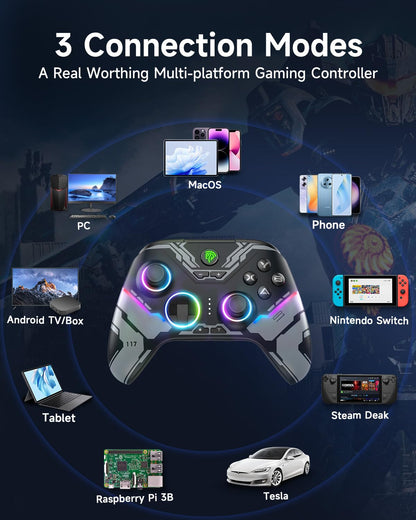 EasySMX X15 PC Controller - Enhanced Wireless Bluetooth Controller with Hall Joysticks/Hall Triggers/RGB Lighting - No Stick Drift, No Dead Zone - Work for Windows PC, Android, Steam and Switch