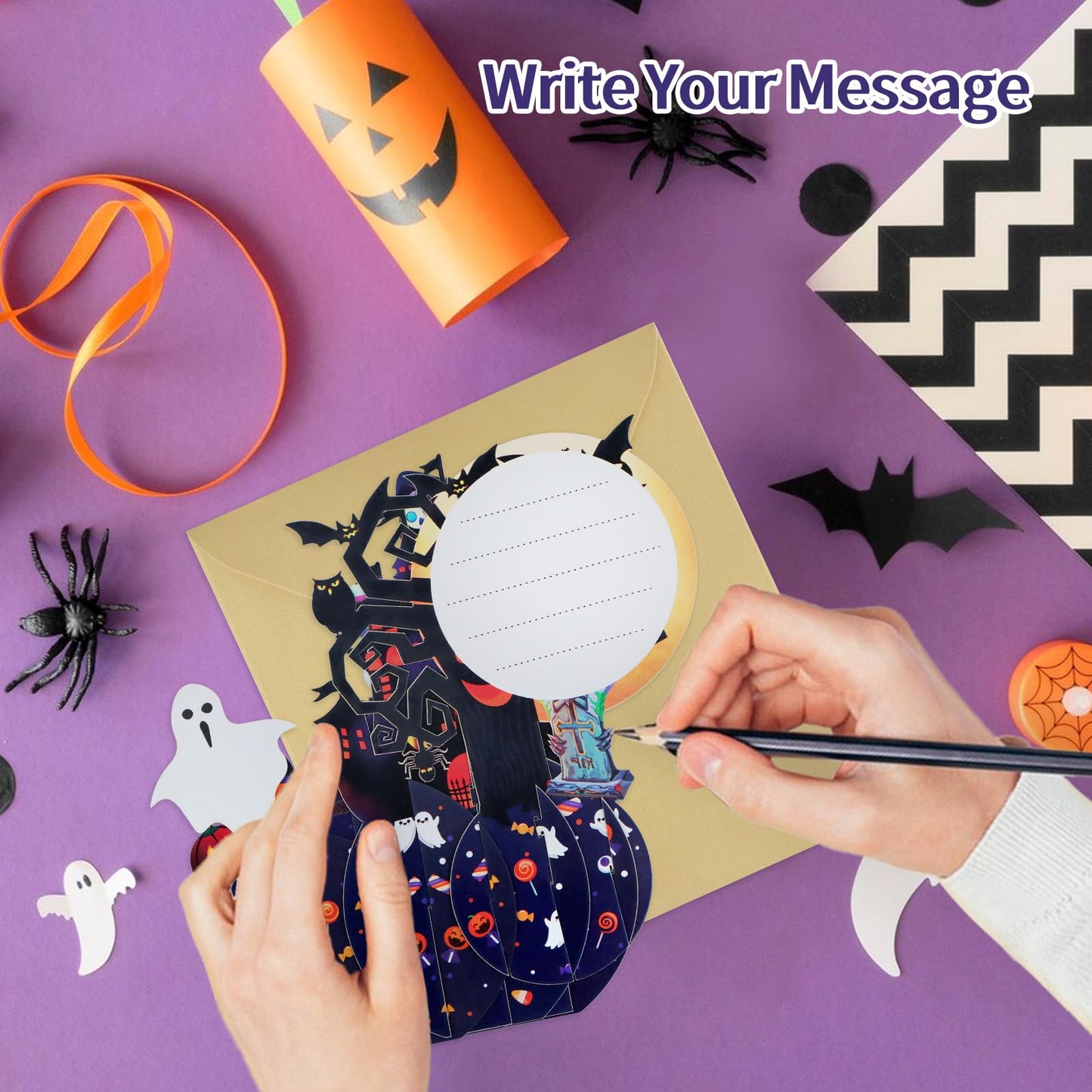 FaCraft Halloween Cards - 3D Handmade Happy Halloween Pop Up Greeting Cards Gifts with Envelope and Seals, for Kids Boy Girl (Pumpkins, Ghosts, Witches, Bats